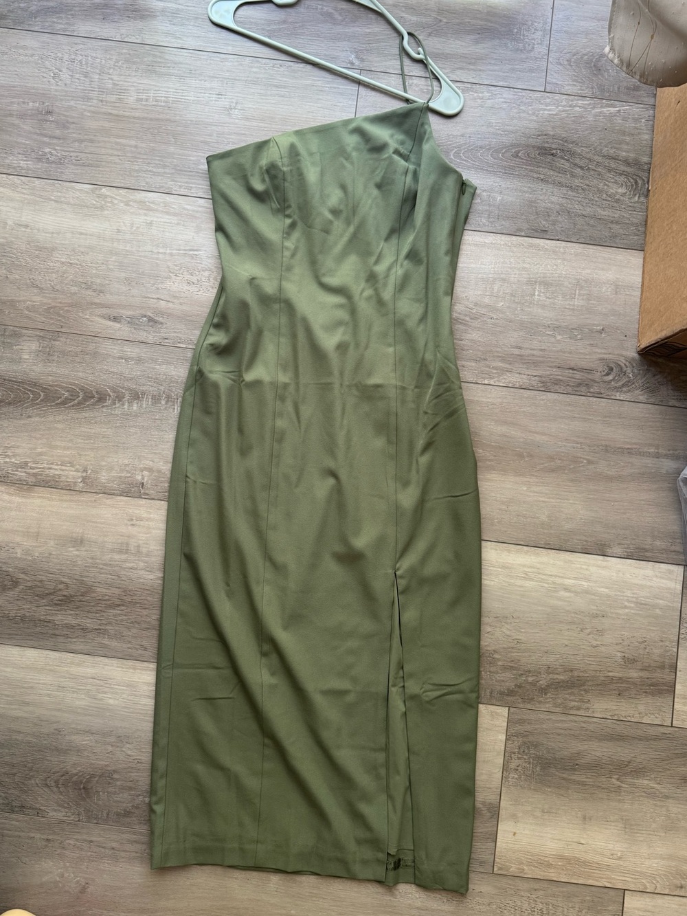 BHLDN Olive One-Shoulder Midi Dress